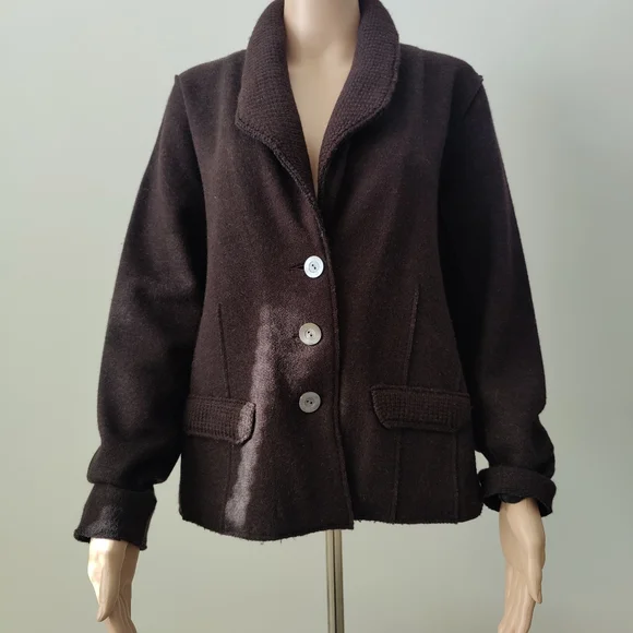 Eileen Fisher Women's Felted Doubleknit Brown Merino Wool Blazer - Picture 3 of 8